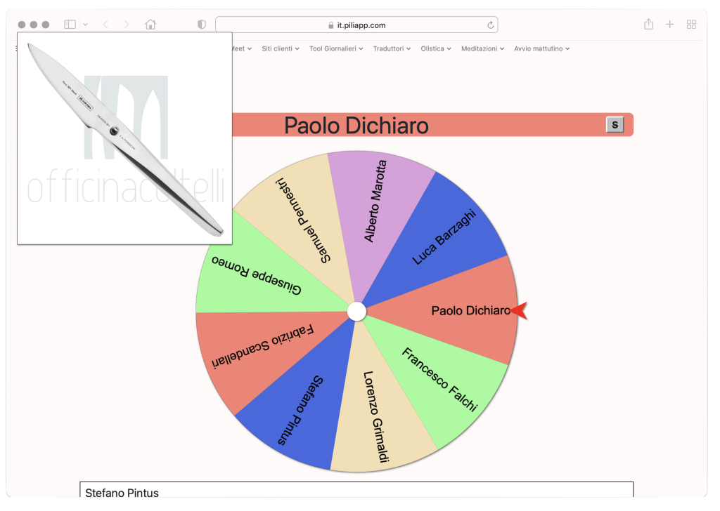 La Ruota della Fortuna e lo spelucchino Chroma Type che ho regalato ad uno degli allievi del corso di cucina sulle salse.