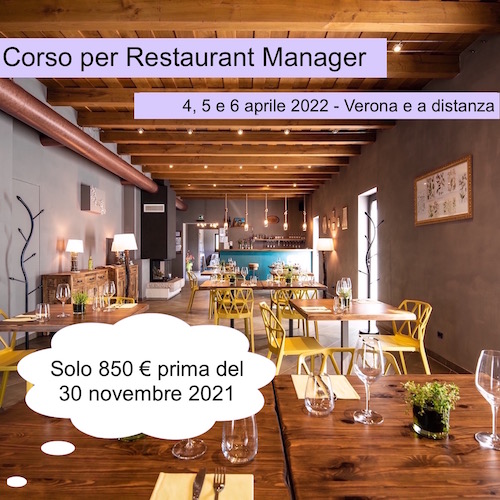 La copertina grafica del corso per restaurant manager, è la sala del ristorante di un mio allievo.