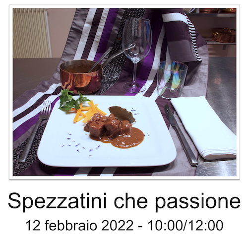 La grafica del corso di cucina amatoriale sul tema degli spezzatini.