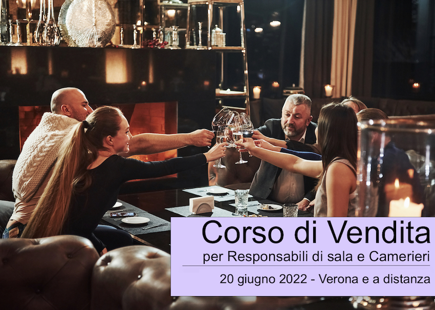 La grafica del corso di vendita per responsabili di sala e camerieri, che tengo a Verona ed in videoconferenza.